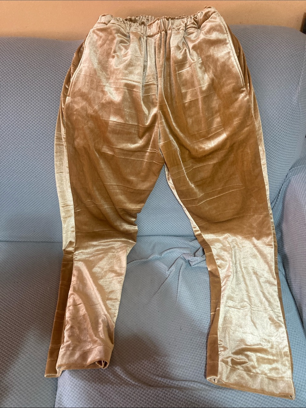 Men's Gold Corduroy Track Pants with Drawstring Waist
